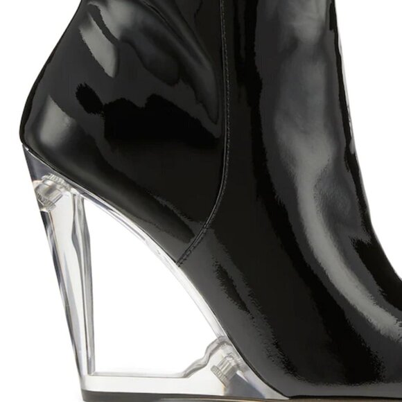 Stuart Weitzman Black Leather Lucite Wedge Over the Knee Boots - Picture 2 of 15